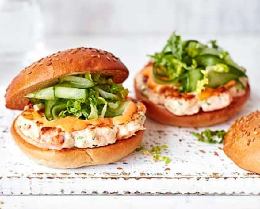 prawn salmon burger