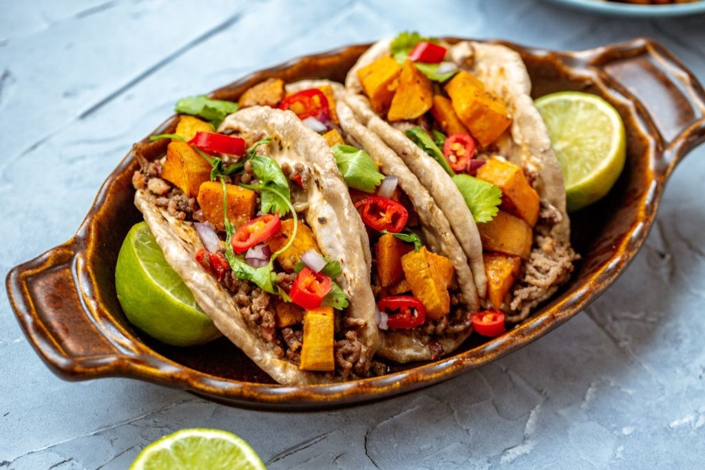 beef and sweet potato tacos