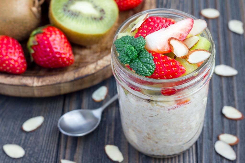 healthy strawberry or kiwi overnight oats