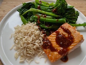 Grilled Salmon With Stir Fry Greens