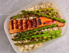 Maple & Chipotle Glazed Salmon with Rice & Asparagus