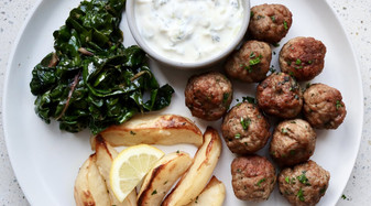 Greek Meatballs With Lemon Potatoes by Chelsea Goodwin