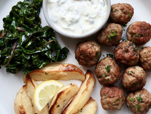 Greek Meatballs With Lemon Potatoes by Chelsea Goodwin