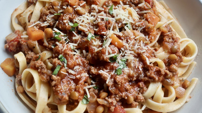 Beef & Lentil Bolognese by Chelsea Goodwin